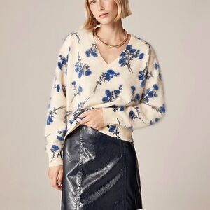 J CREW XS Brushed cashmere V-neck sweater in toile floral print
